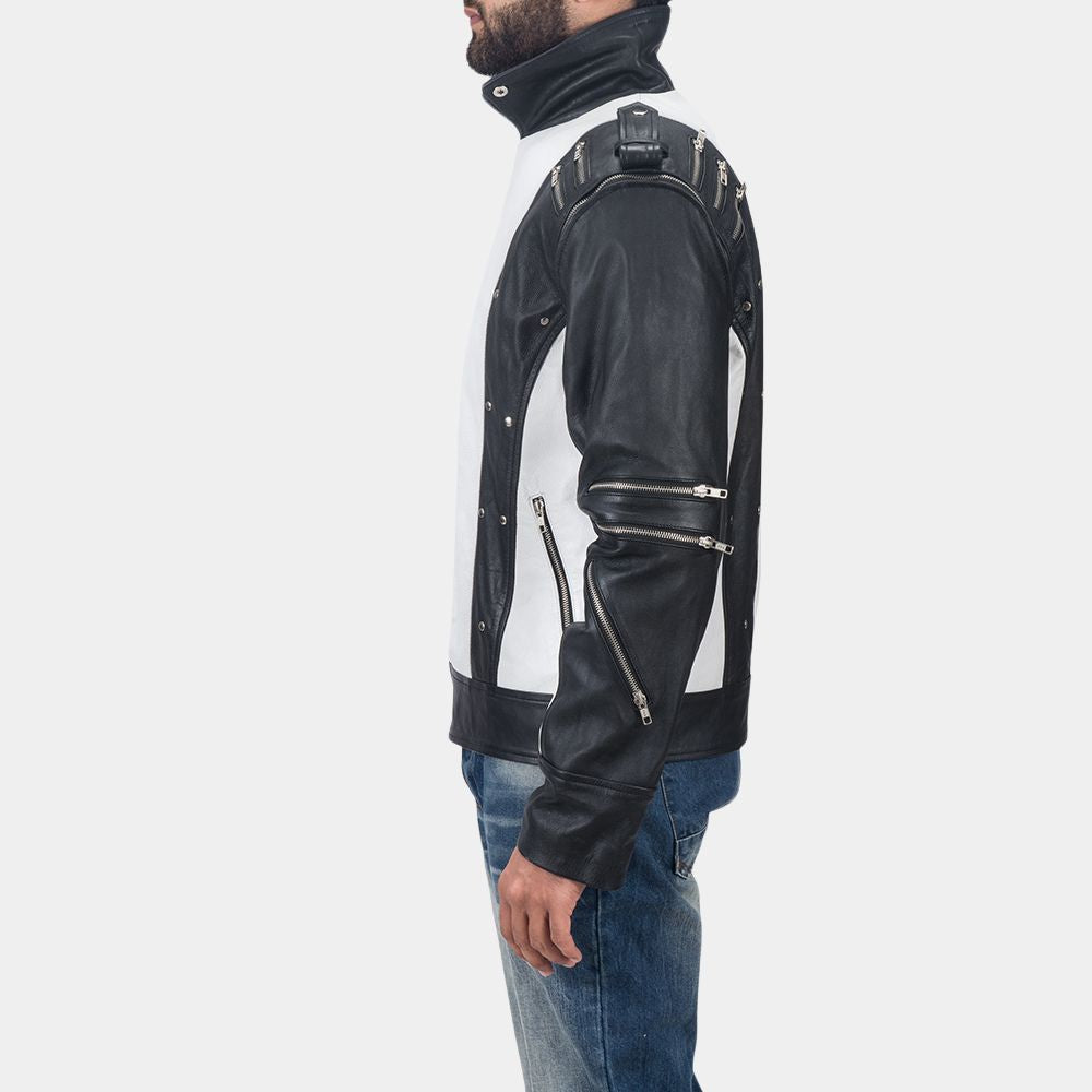 Michael Jackson 1984 Pepsi Commercial Ad Black and White Leather Jacket - Side Close - Up View