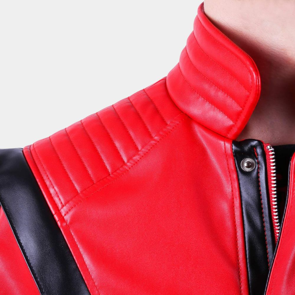 Michael Jackson 70s Style Vintage Leather Jacket - Collar Close - Up View