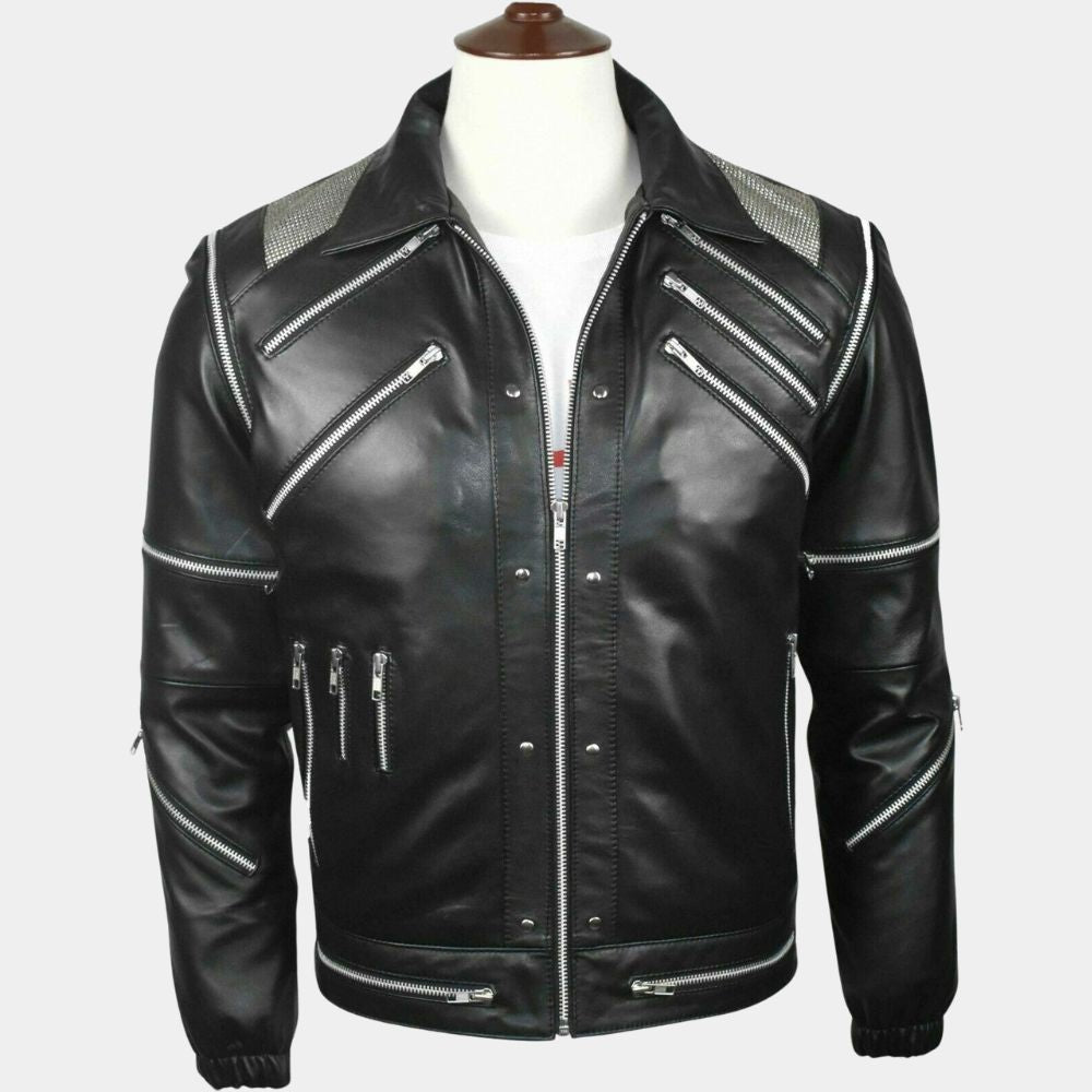 Michael Jackson Beat It Leather Jacket - Mannequin Front View