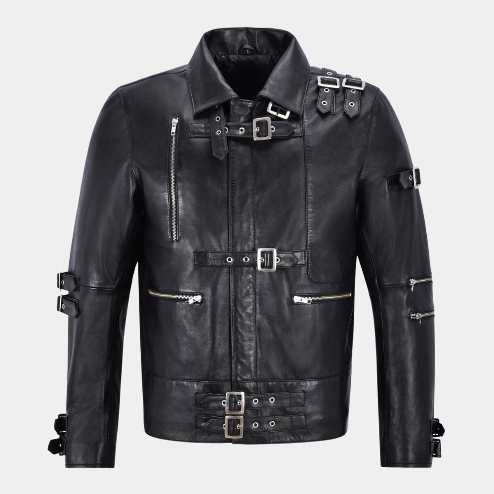 Michael Jackson Black Bad Multi buckle Strap Jacket - Mannequin Front View