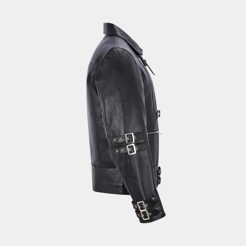 Michael Jackson Black Bad Multi buckle Strap Jacket - Mannequin Side Posture View