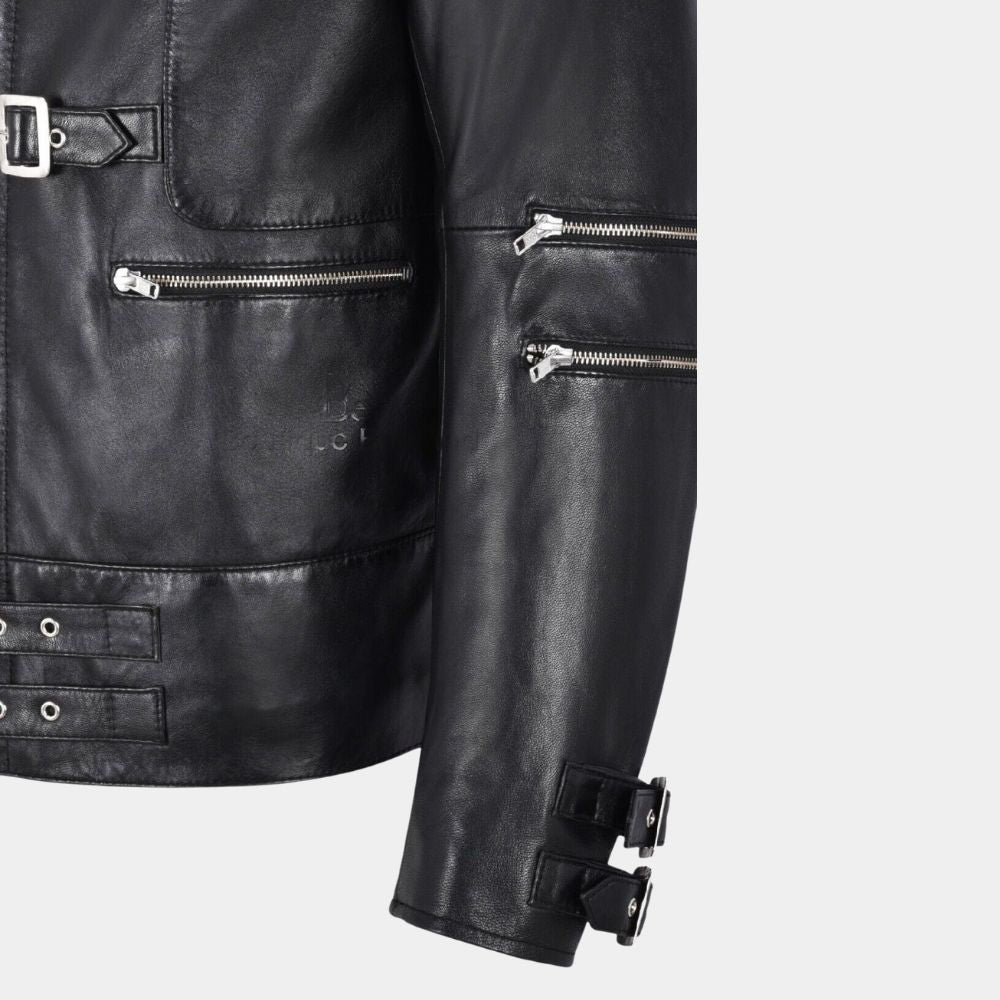 Michael Jackson Black Bad Multi buckle Strap Jacket - Mannequin Side Strap Close - Up View