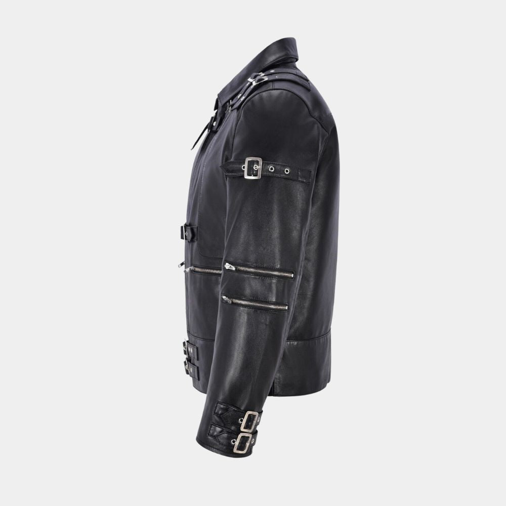 Michael Jackson Black Bad Multi buckle Strap Jacket - Mannequin Side View