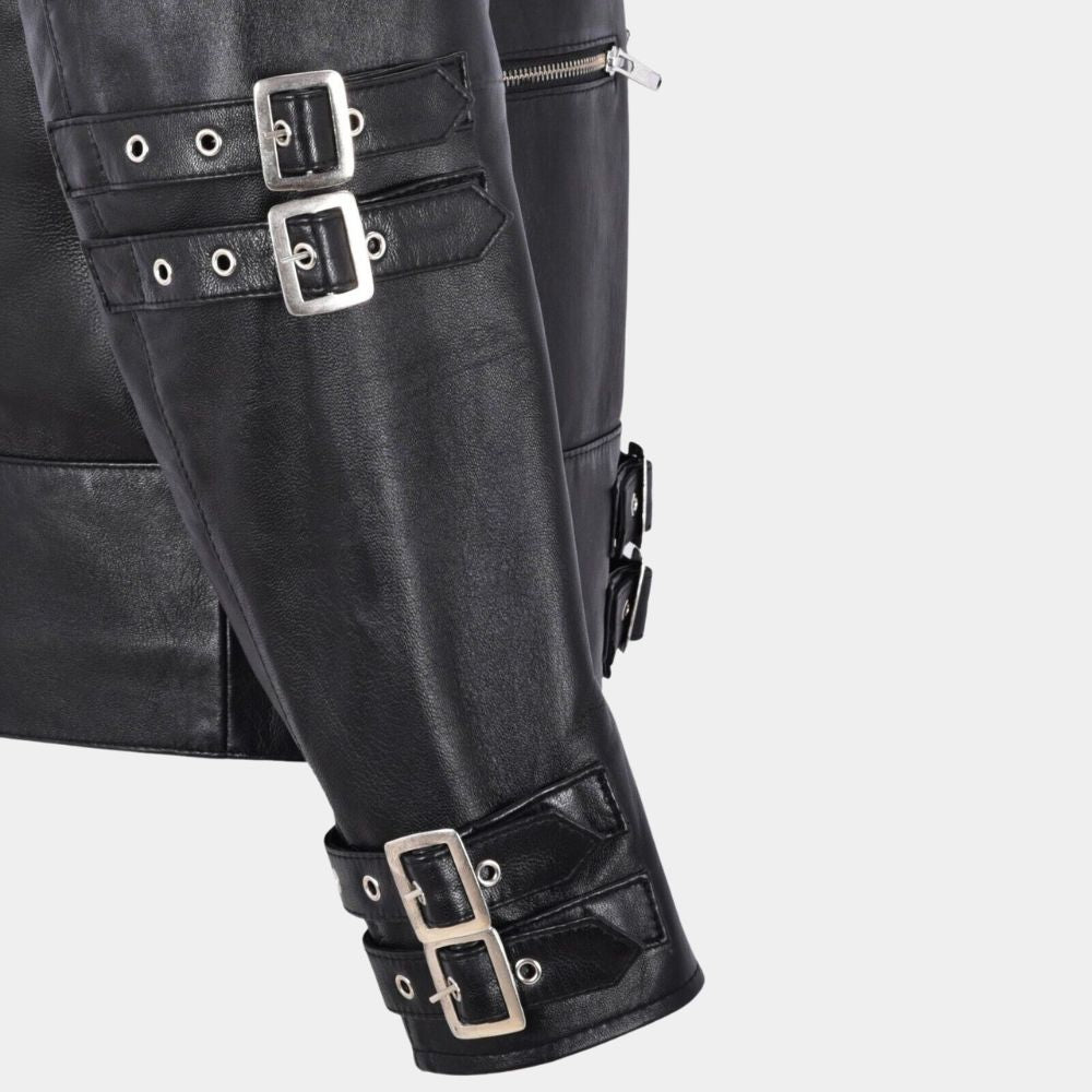Michael Jackson Black Bad Multi buckle Strap Jacket - Mannequin Sleeve Close - Up View