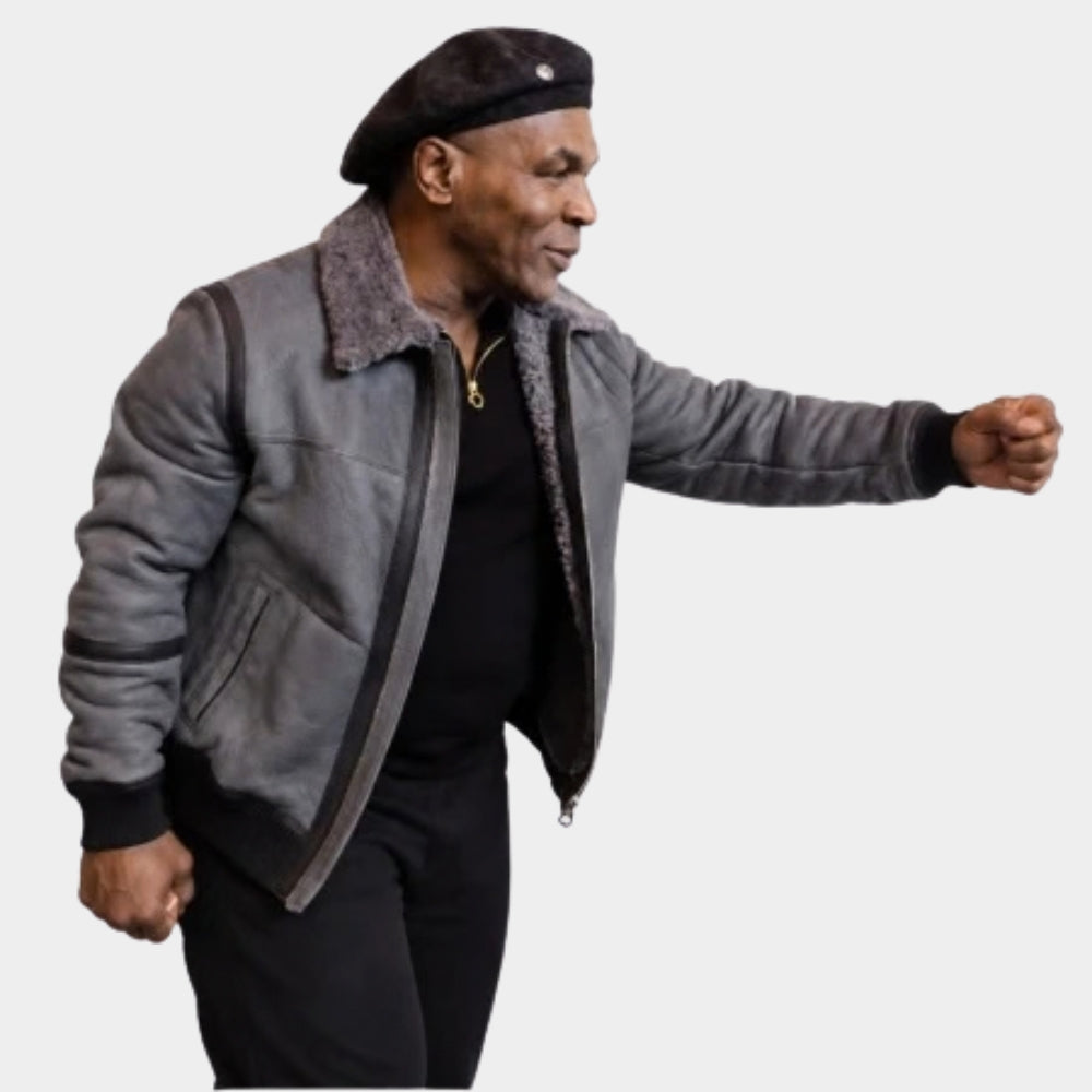 Mike Tyson Grey Shearling Leather Jacket