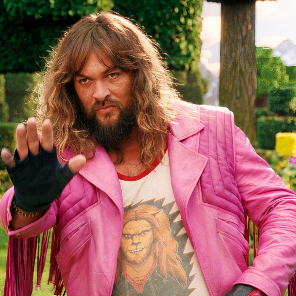 Minecraft Jason Momoa Jacket aka Garrett Garrison Pink Fringe Leather Jacket - Character Front View