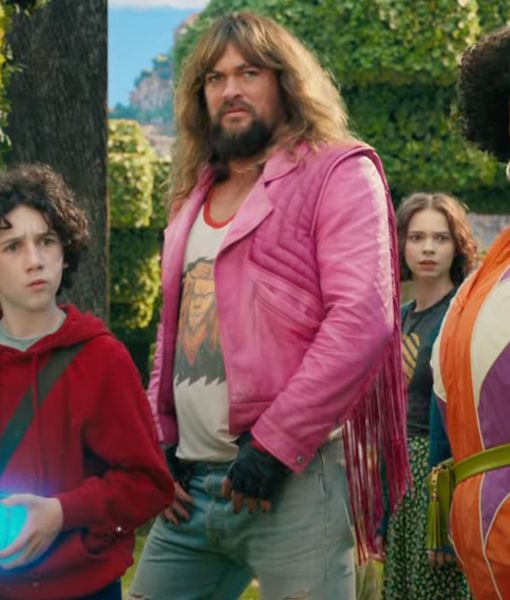 Minecraft Jason Momoa Jacket aka Garrett Garrison Pink Fringe Leather Jacket - Character Side View