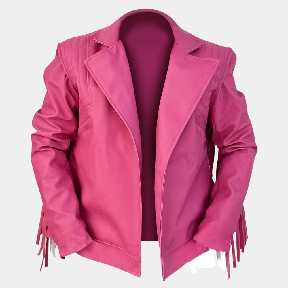 Minecraft Jason Momoa Jacket aka Garrett Garrison Pink Fringe Leather Jacket - Mannequin Front View
