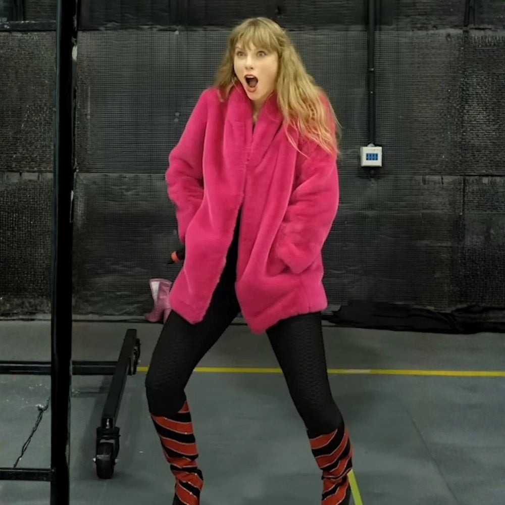 Miss Americana  I Can Do It With A Broken Heart Taylor Swift Pink Faux Fur Coat - Front Character View