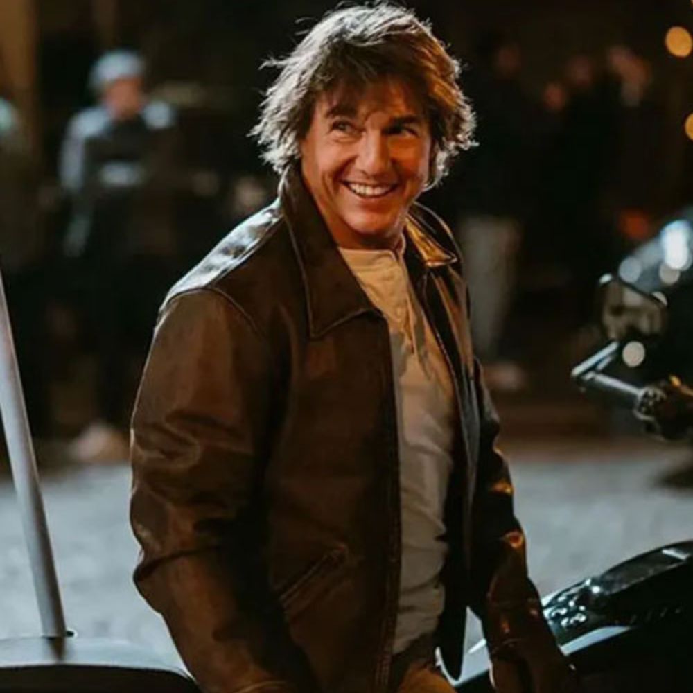 Mission Impossible The Final Reckoning Tom Cruise Brown Leather Jacket - Character Posture Front View