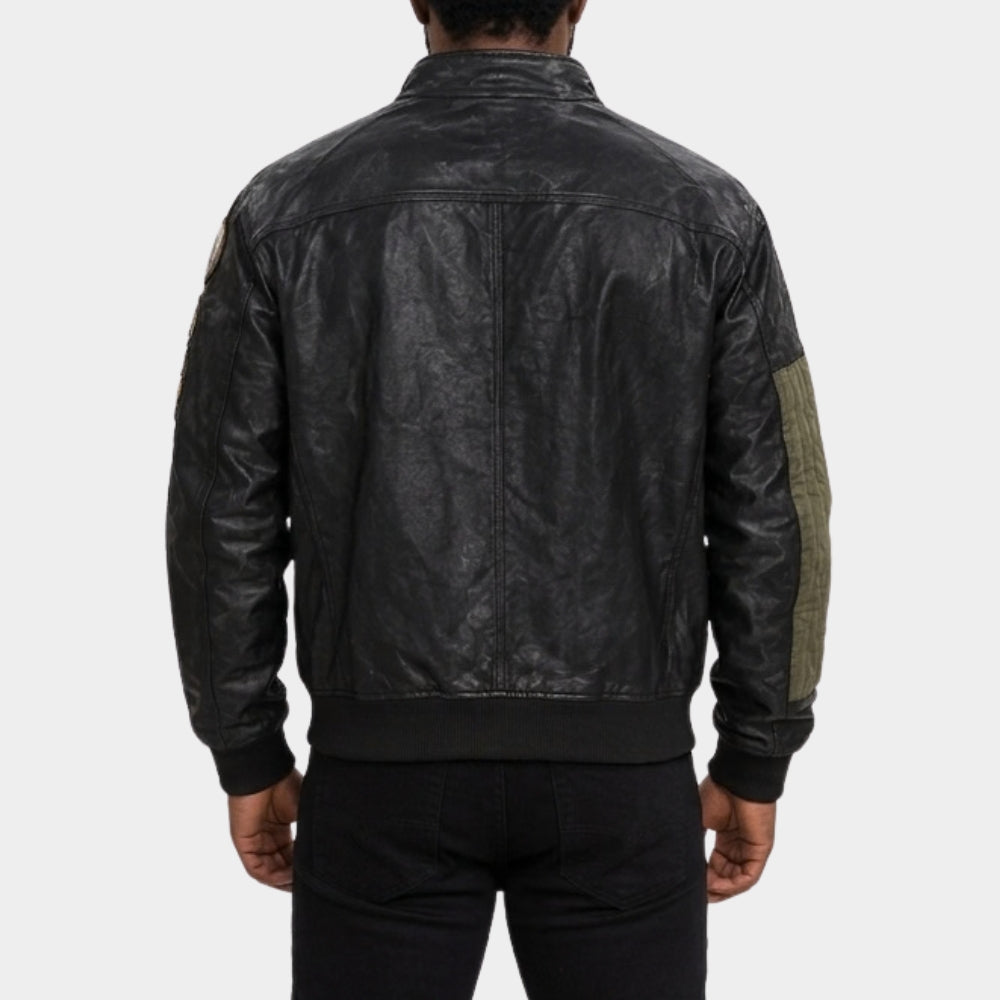 Money Trap Arıza Rıza Black Leather Bomber Jacket