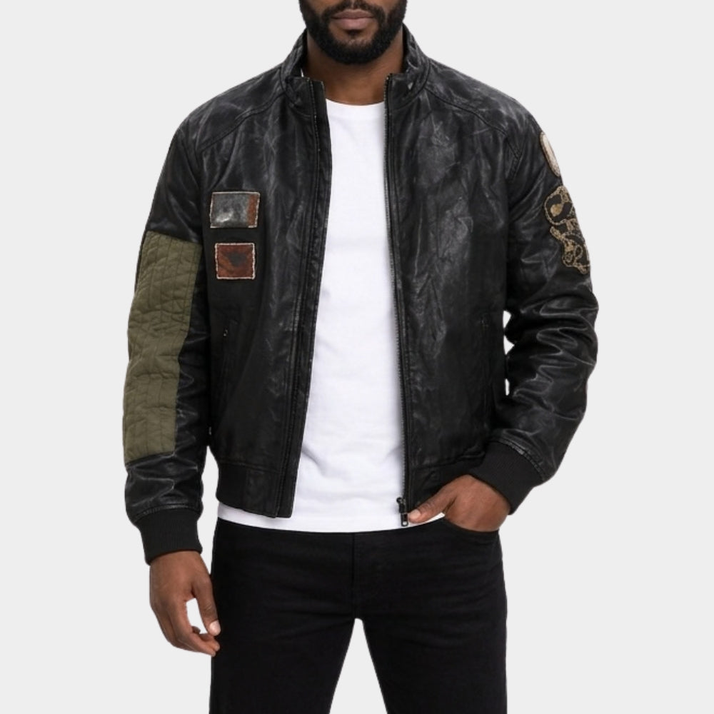Money Trap Arıza Rıza Black Leather Bomber Jacket