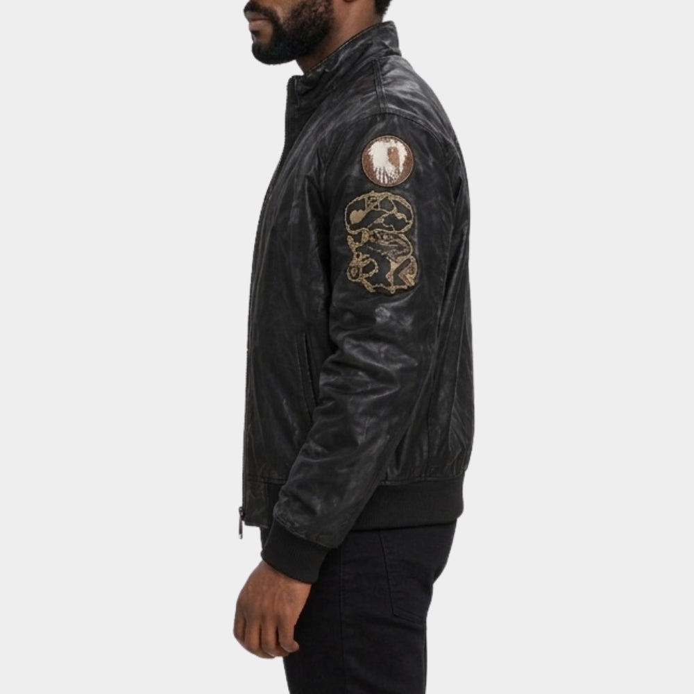 Money Trap Arıza Rıza Black Leather Bomber Jacket