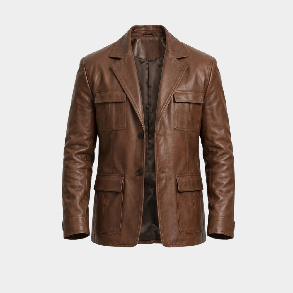 Money Trap Asım Noyan Brown Leather Blazer