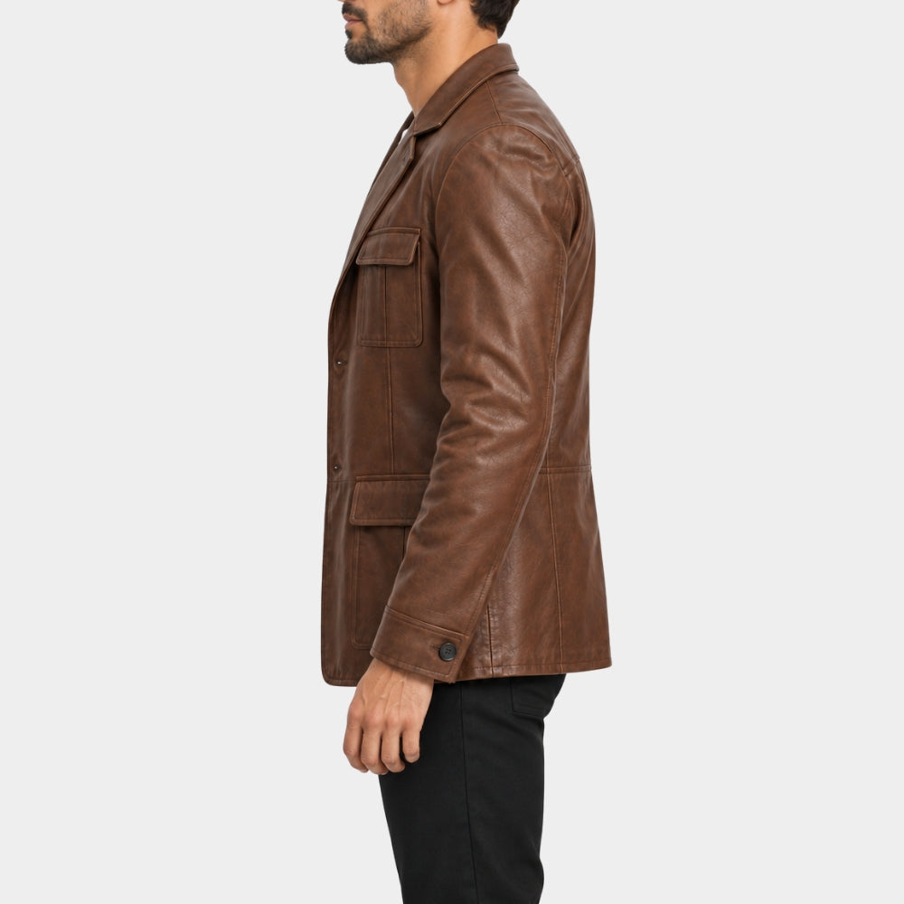 Money Trap Asım Noyan Brown Leather Blazer