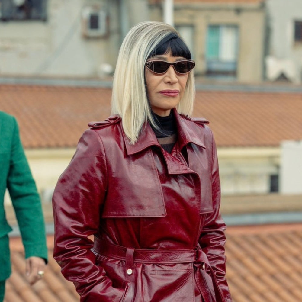 Money Trap Demet Akbağ Maroon Leather Trench Coat