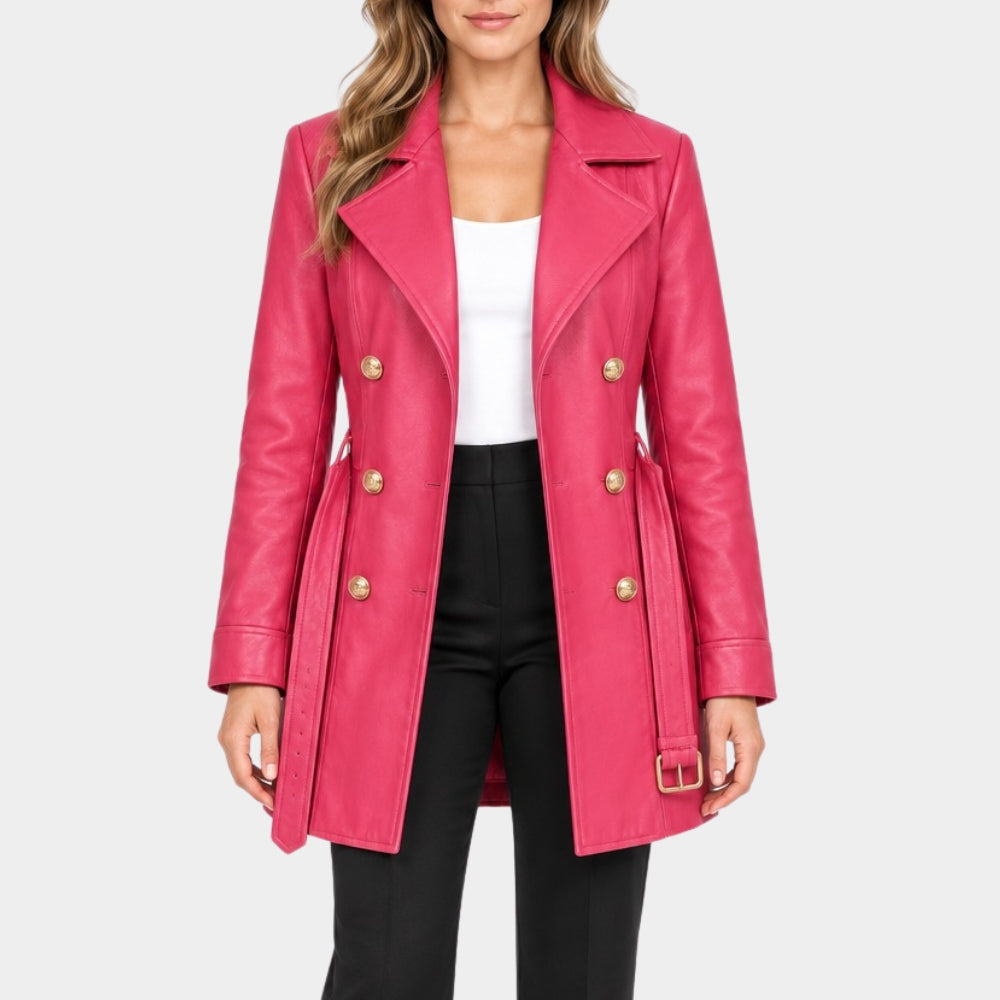 Money Trap Ezgi Mola Pink Leather Jacket