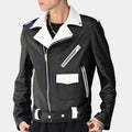 Motorcross Black and White Leather Jacket for Mens - Front View