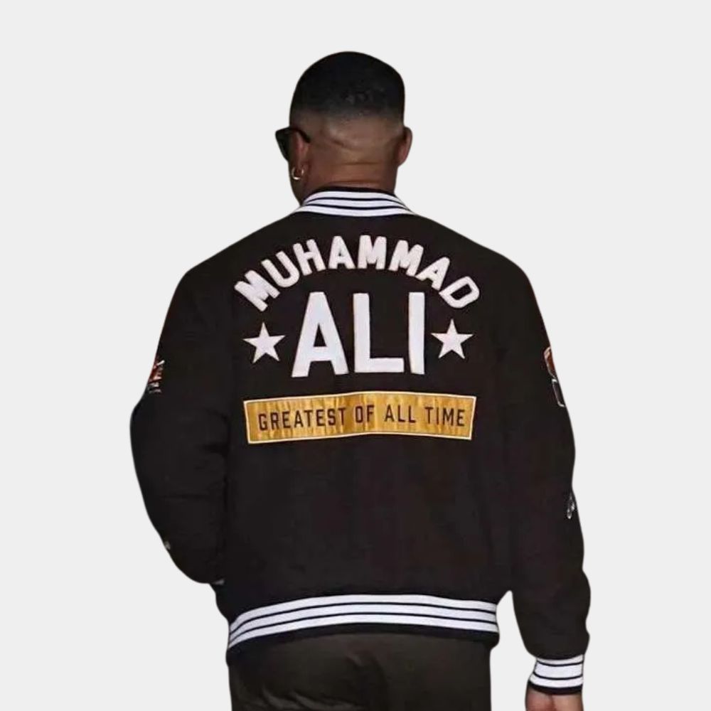 Muhammad Ali  Jalen Hurts Black Varsity Jacket - Character Back View
