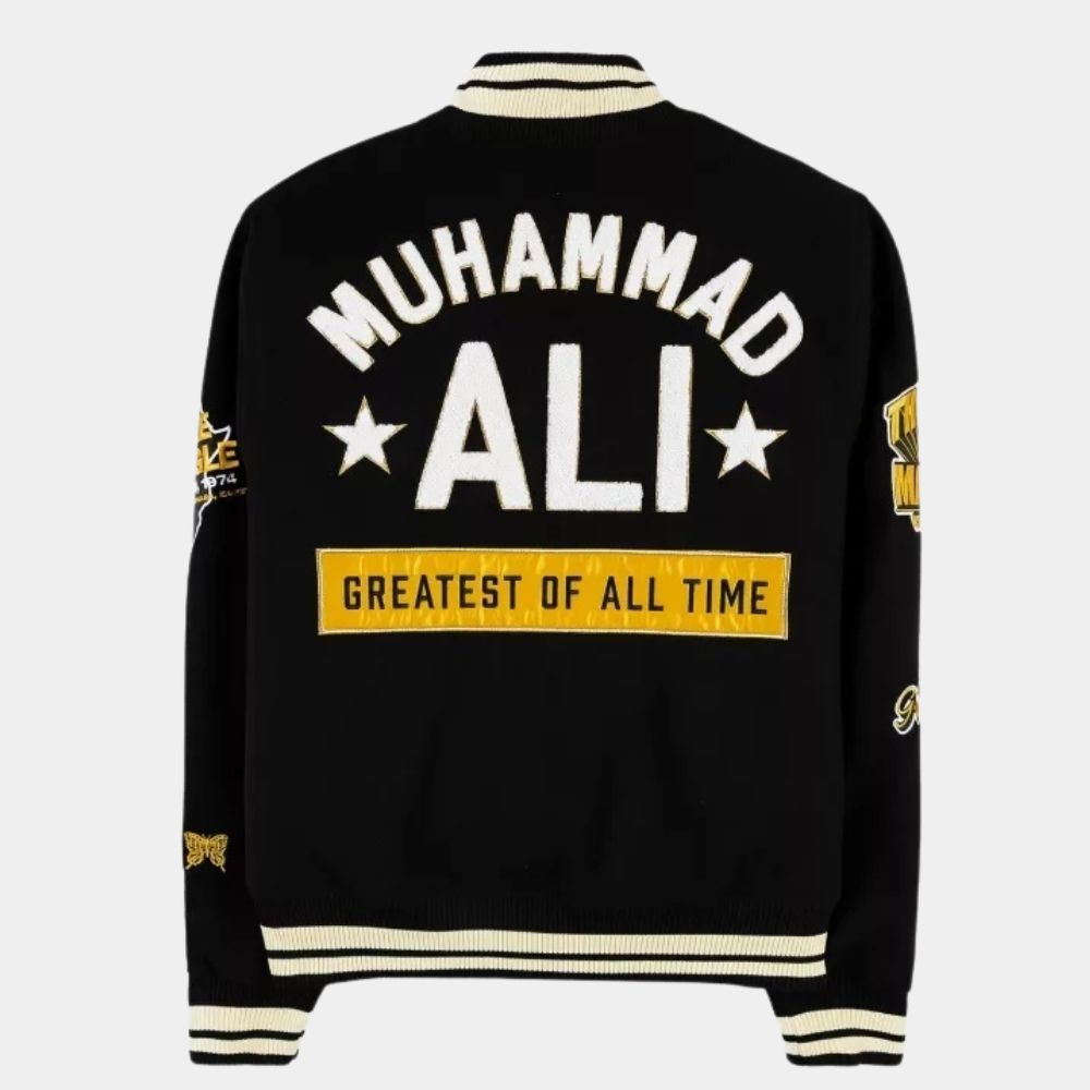 Muhammad Ali  Jalen Hurts Black Varsity Jacket - Mannequin Back View
