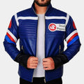 My Chemical Romance  Singer Gerard Way Blue Leather Jacket - Posture View
