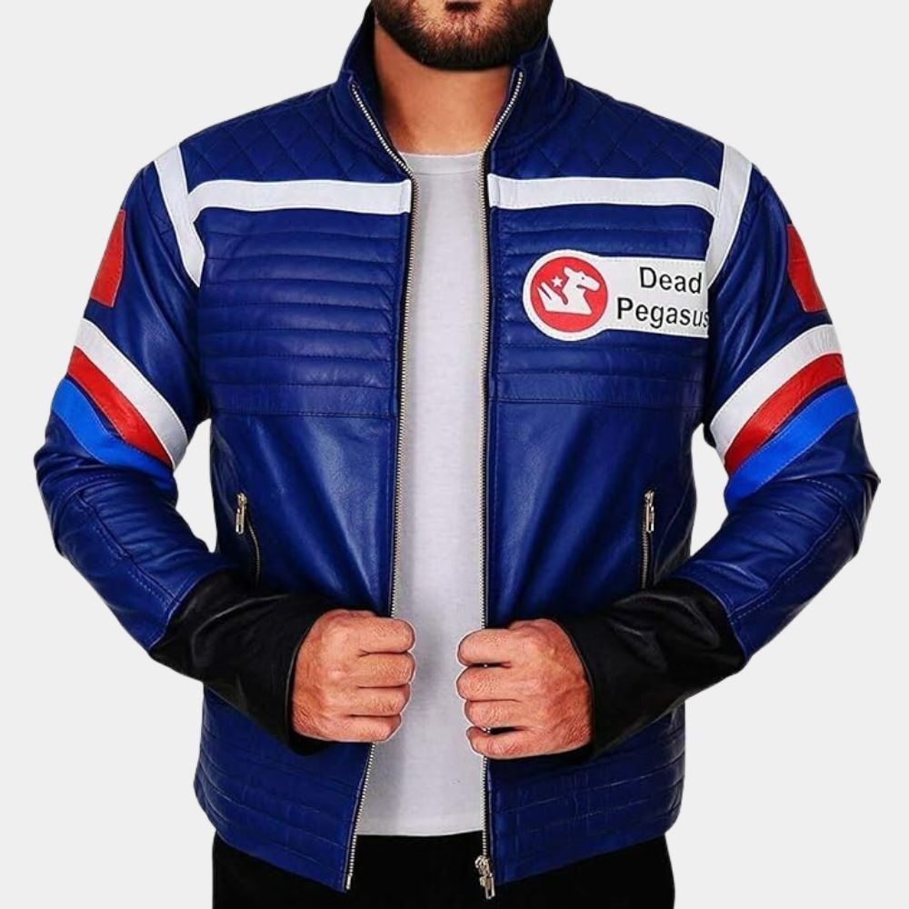 My Chemical Romance  Singer Gerard Way Blue Leather Jacket - Posture View