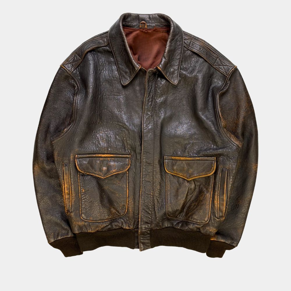 My Fault London Matthew Broome Brown Vintage Leather Jacket - Mannequin Front View