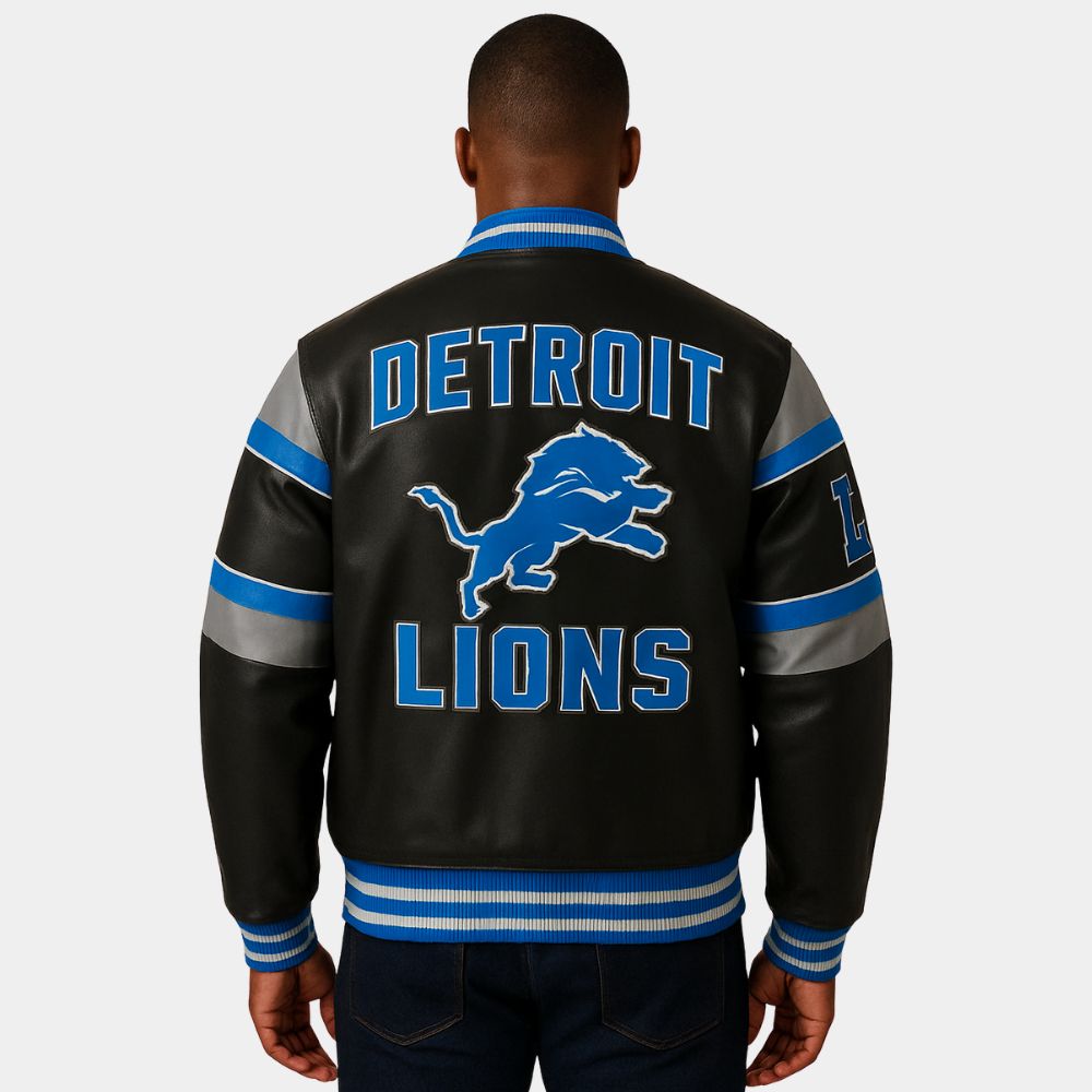 NFL  Detroit Lions Black & Blue Varsity Jacket - Back View