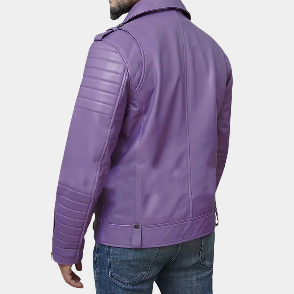 NFL  Jalen Hurts Purple Leather Biker Jacket - Back View