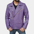 NFL  Jalen Hurts Purple Leather Biker Jacket - Front View