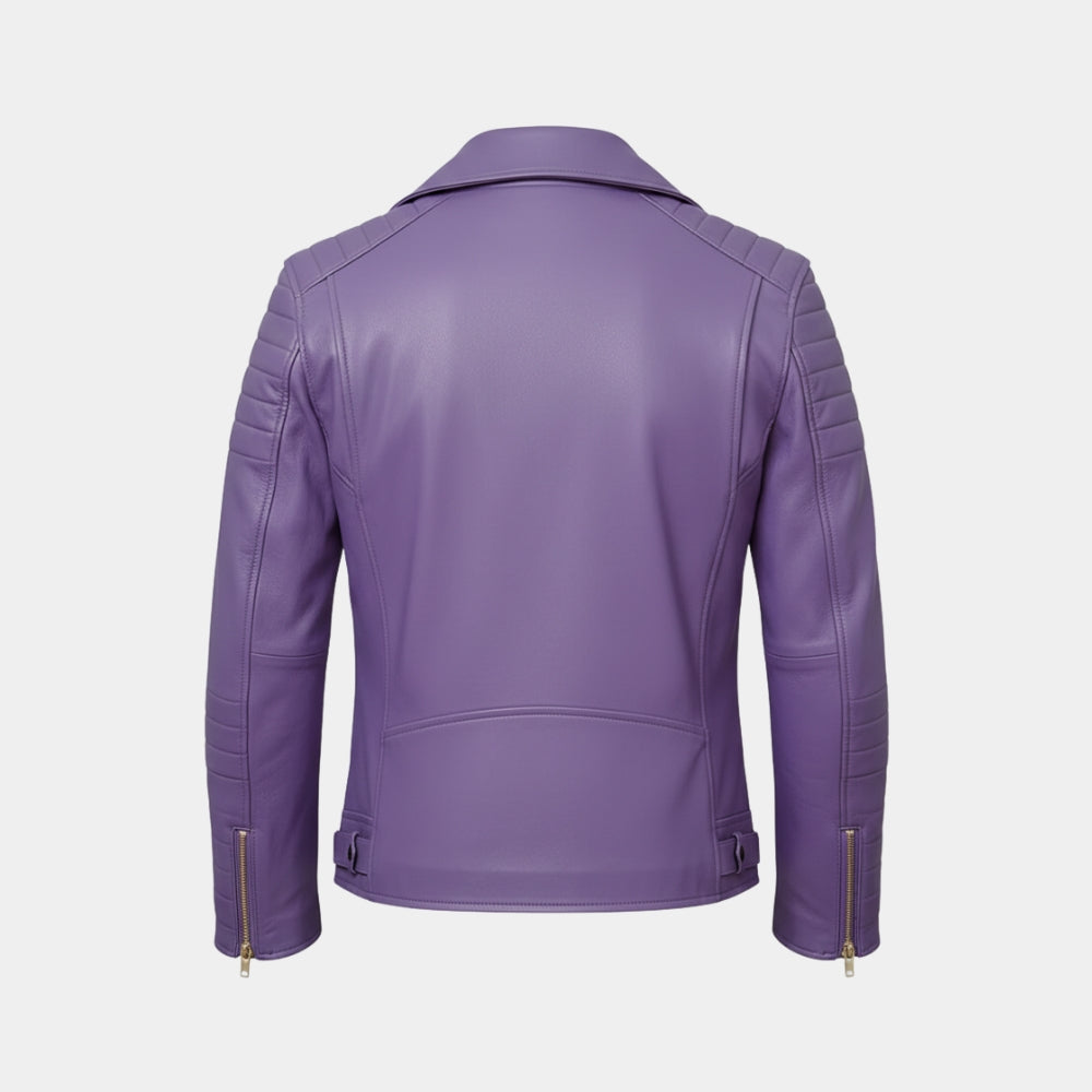 NFL  Jalen Hurts Purple Leather Biker Jacket - Mannequin Back View