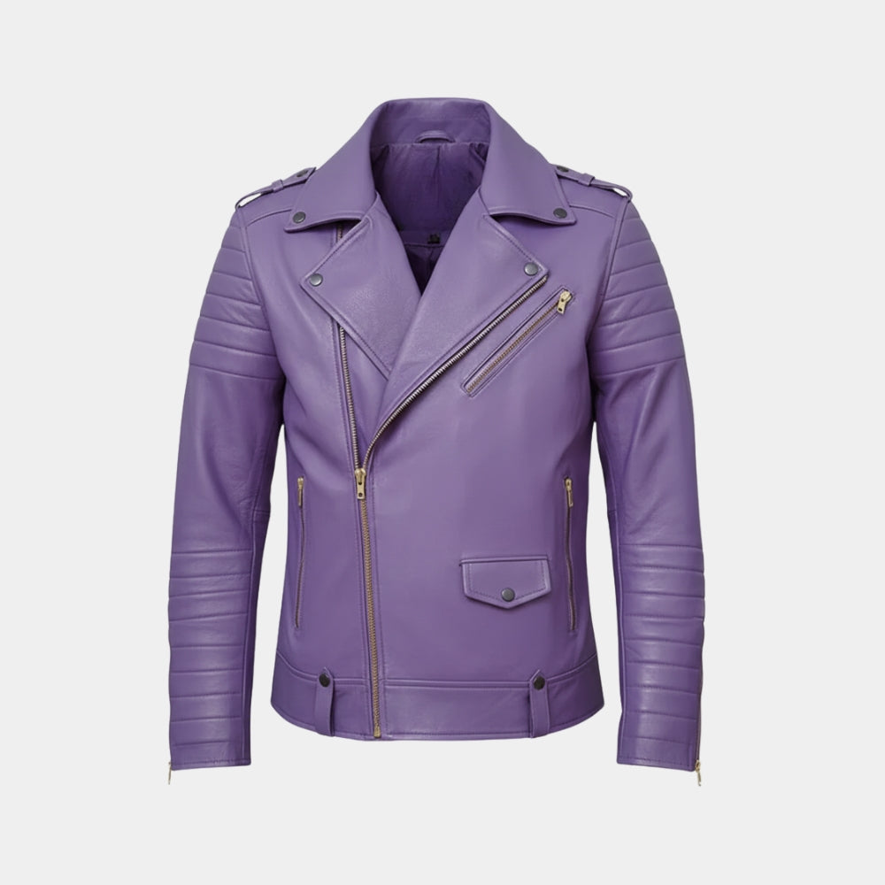 NFL  Jalen Hurts Purple Leather Biker Jacket - Mannequin Front View