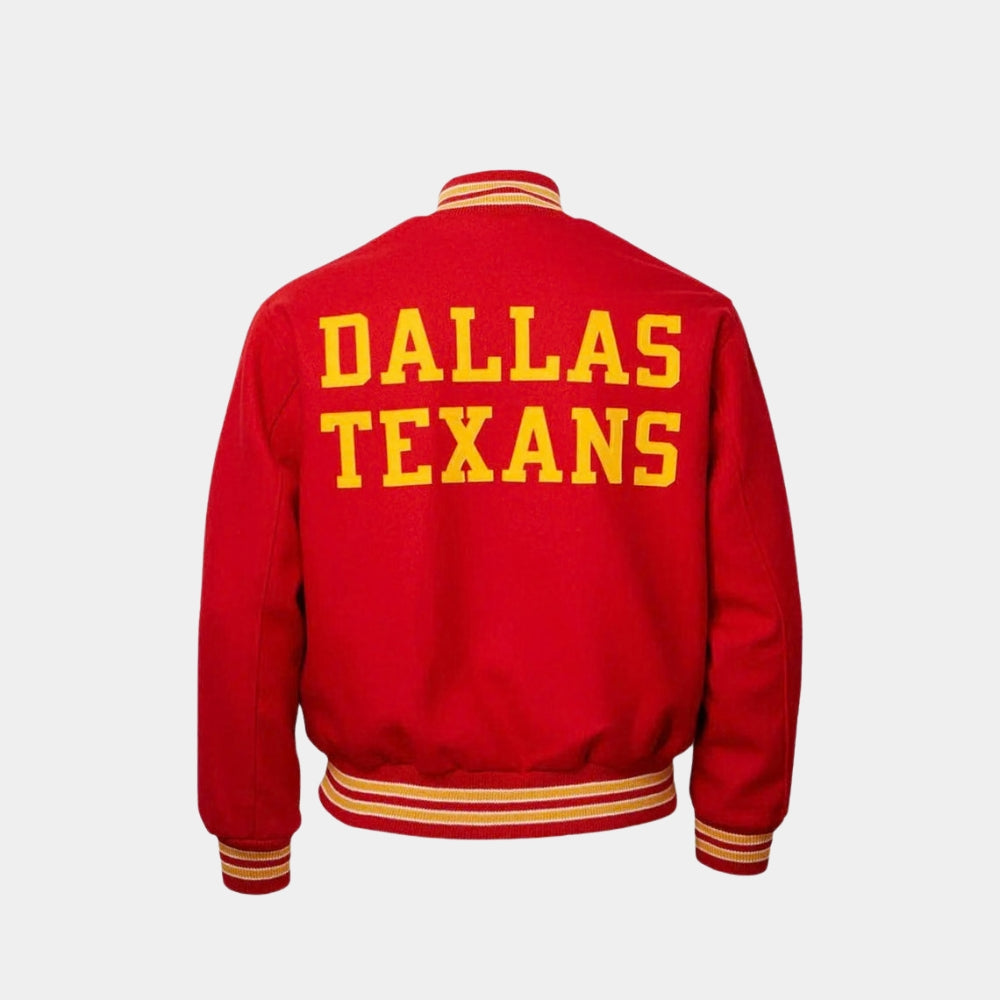 NFL  Travis Kelce Dallas Texans Red Wool Varsity Jacket - Mannequin Back View