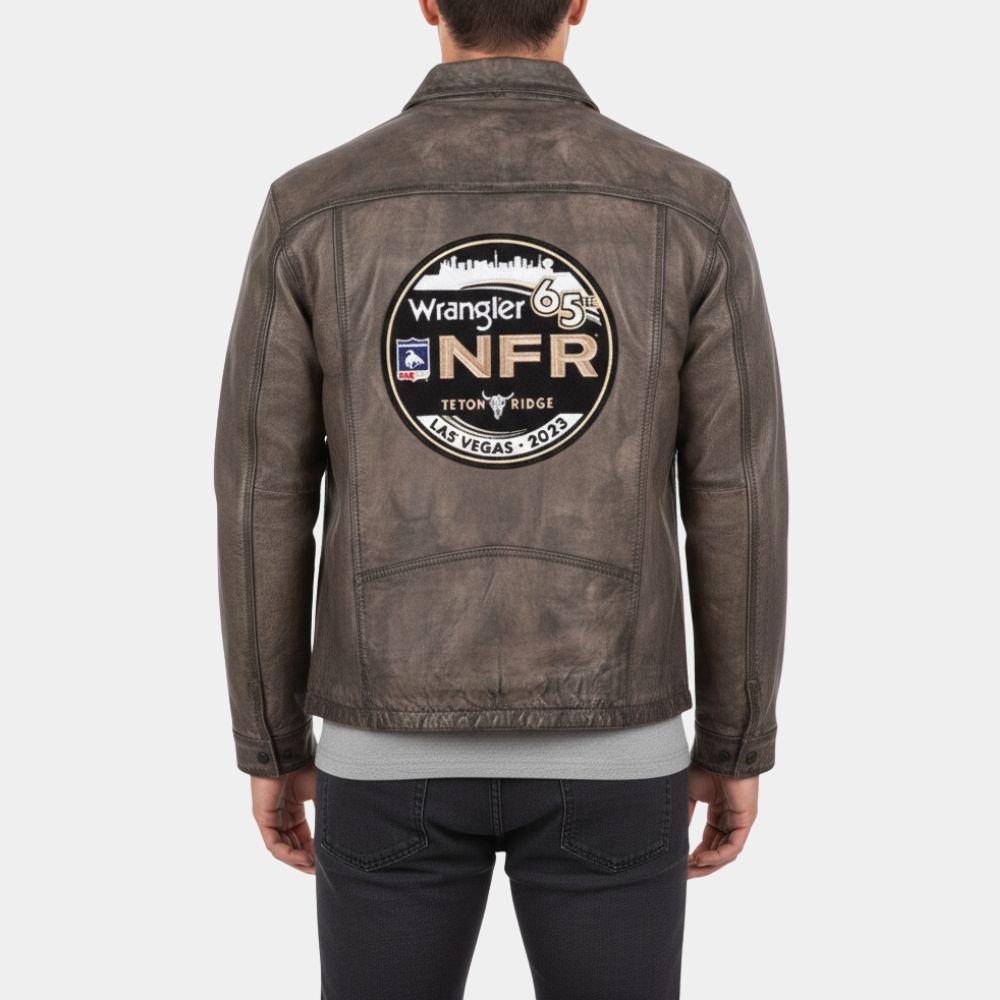 NFR 2023  Las Vegas Vintage Tan Distressed Leather Jacket - Back View