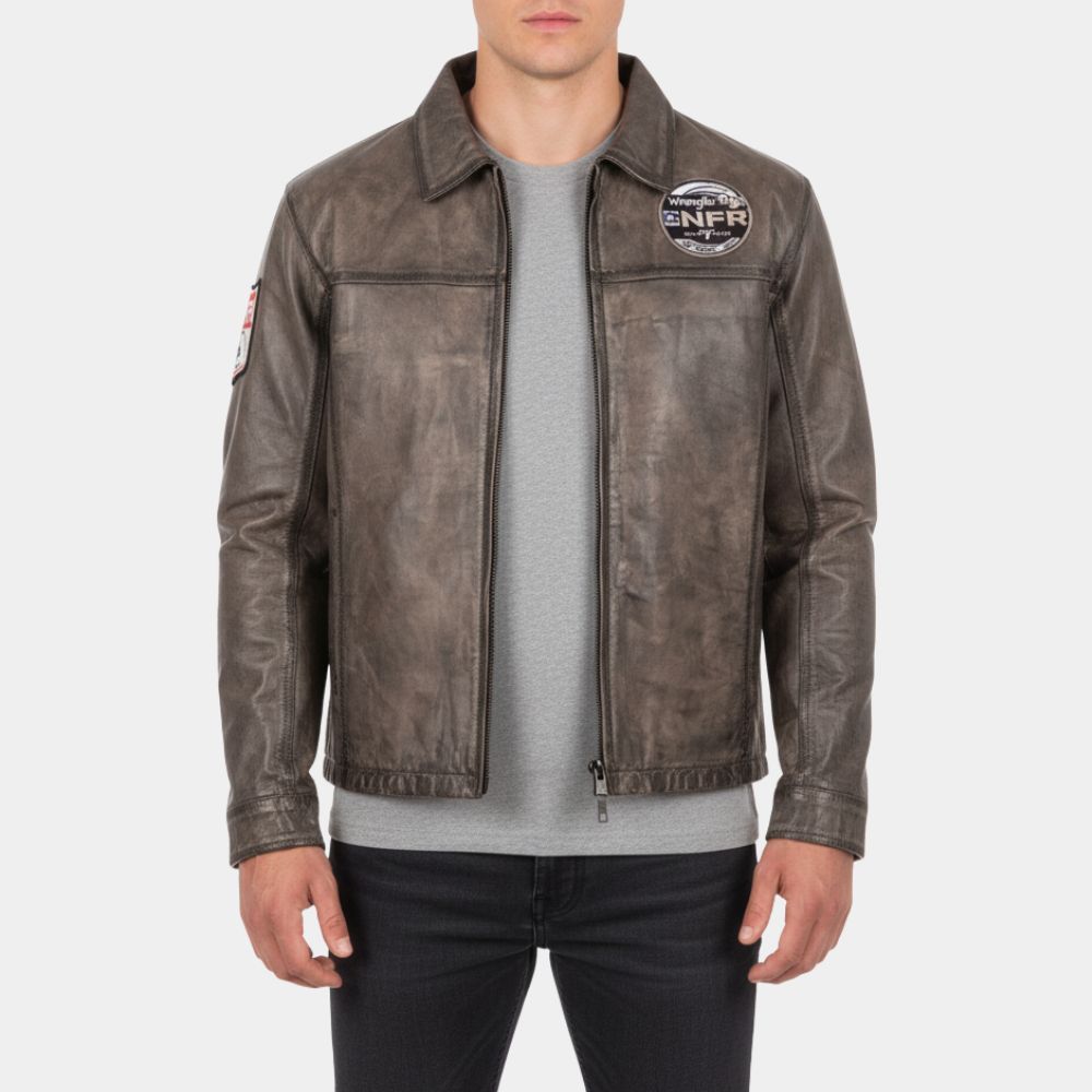 NFR 2023  Las Vegas Vintage Tan Distressed Leather Jacket - Front View