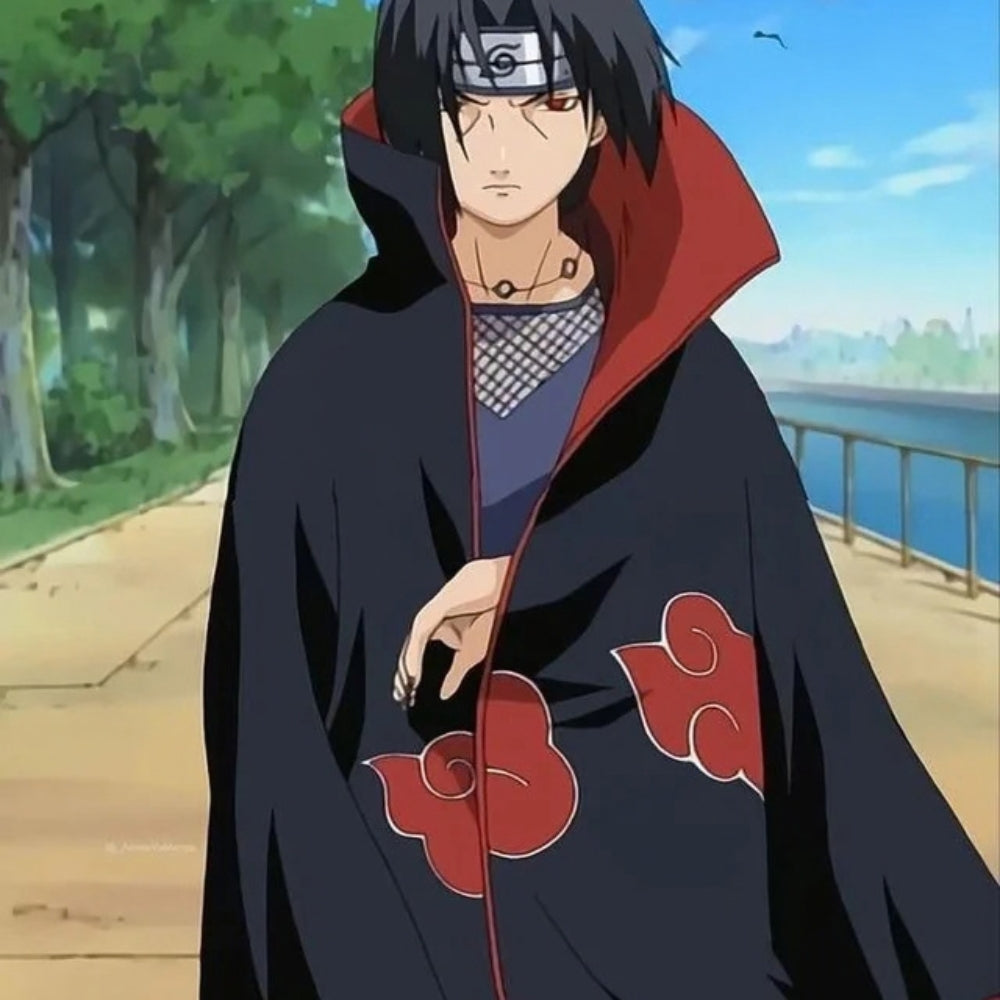 Naruto Itachi Uchiha Akatsuki Black Leather Cloak