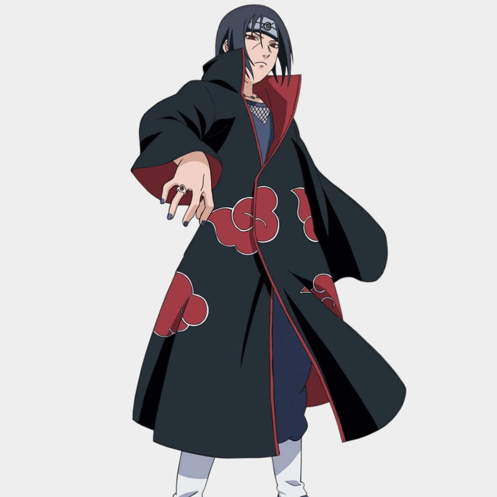 Naruto Itachi Uchiha Akatsuki Black Leather Cloak