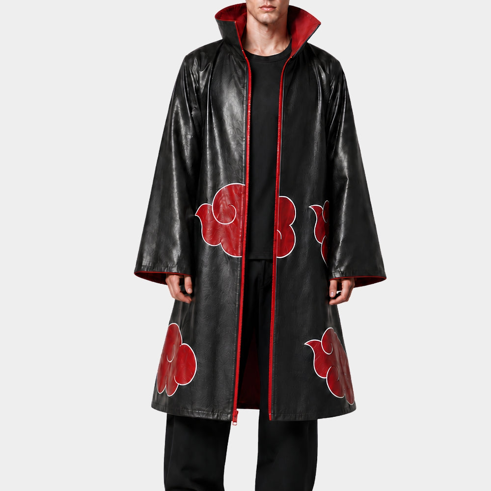 Naruto Itachi Uchiha Akatsuki Black Leather Cloak