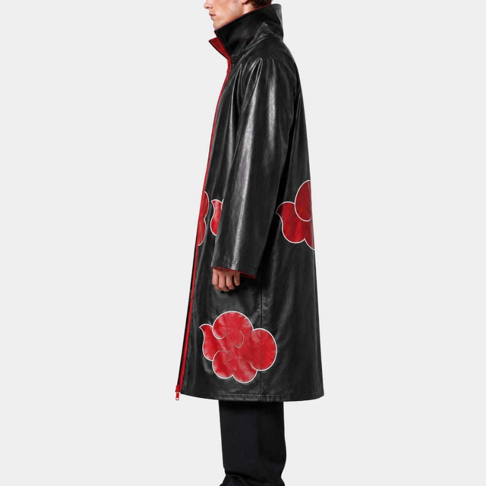 Naruto Itachi Uchiha Akatsuki Black Leather Cloak