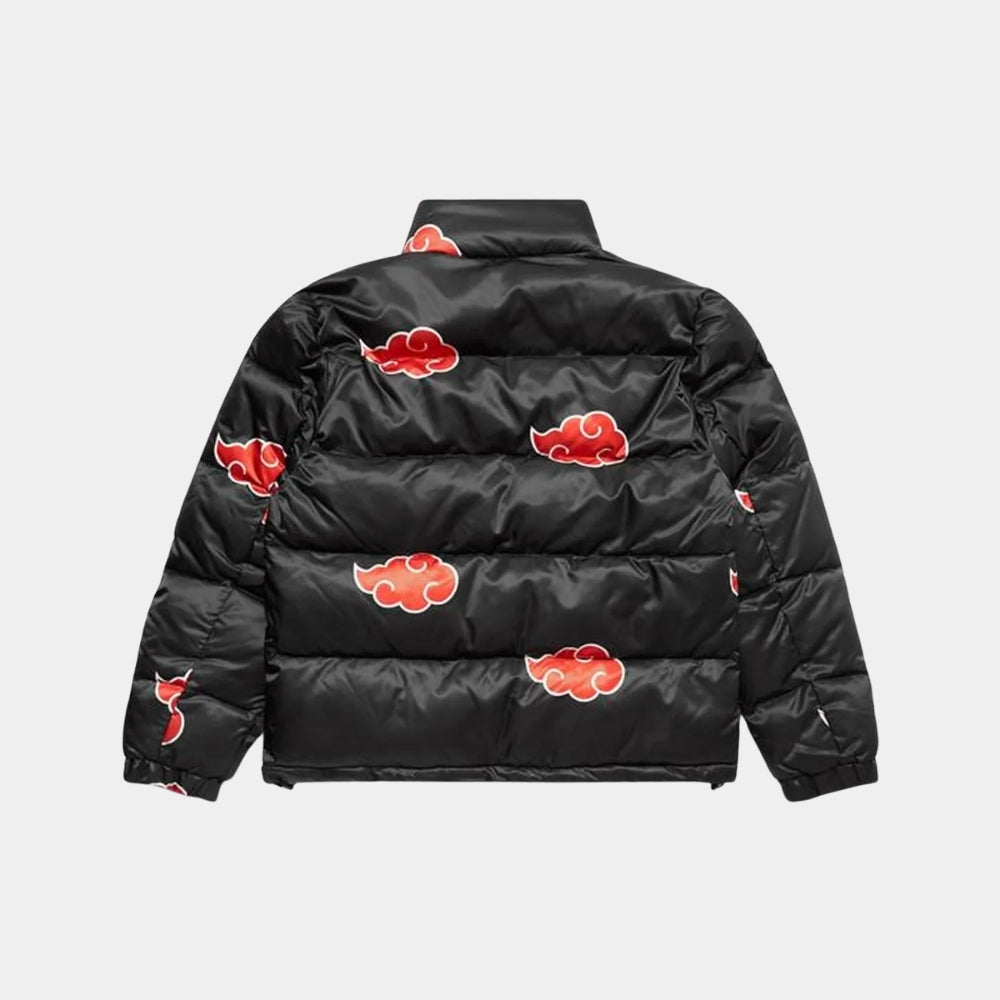 Naruto  Akatsuki Black Puffer Jacket - Mannequin Back View