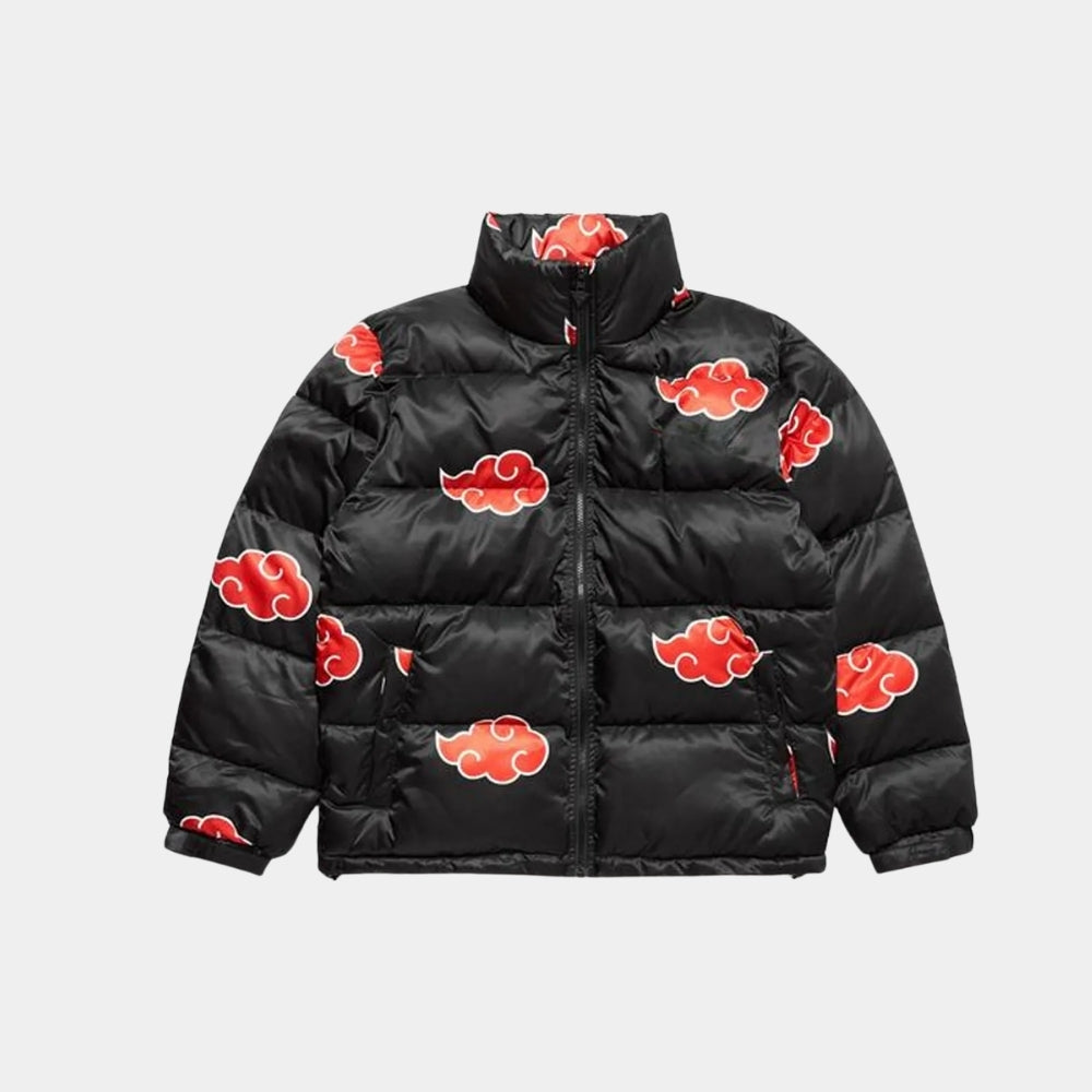Naruto  Akatsuki Black Puffer Jacket - Mannequin Front View