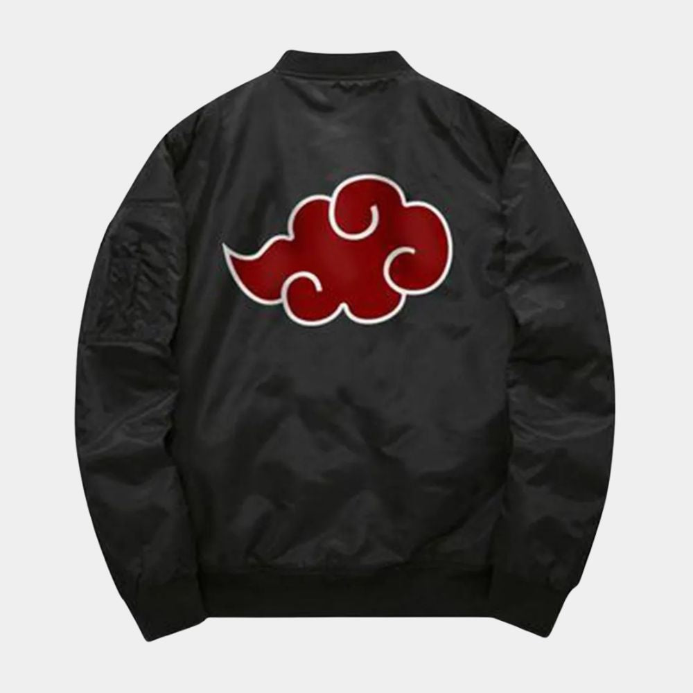 Naruto  Itachi Uchiha Black Satin Bomber Jacket - Mannequin Back View