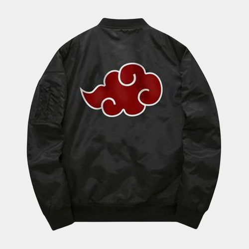 Naruto  Itachi Uchiha Black Satin Bomber Jacket - Mannequin Back View