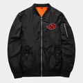 Naruto  Itachi Uchiha Black Satin Bomber Jacket - Mannequin Front View