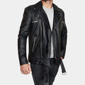 Negan Black Leather Biker Jacket - Front View