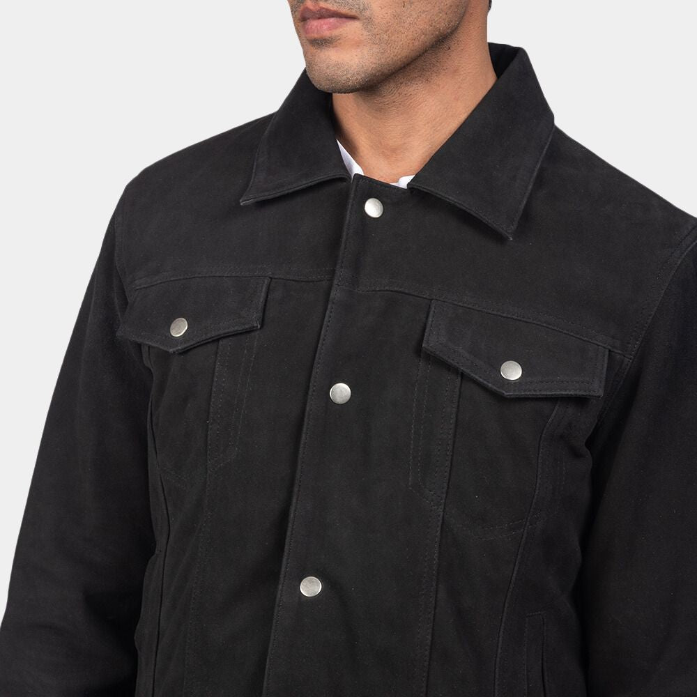 No Country for Old Men Anton Chigurh Trucker Style Black Jacket - Front Close - Up View