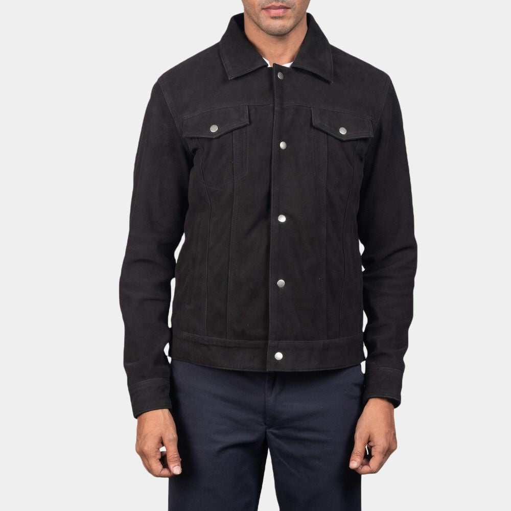 No Country for Old Men Anton Chigurh Trucker Style Black Jacket - Front Posture View
