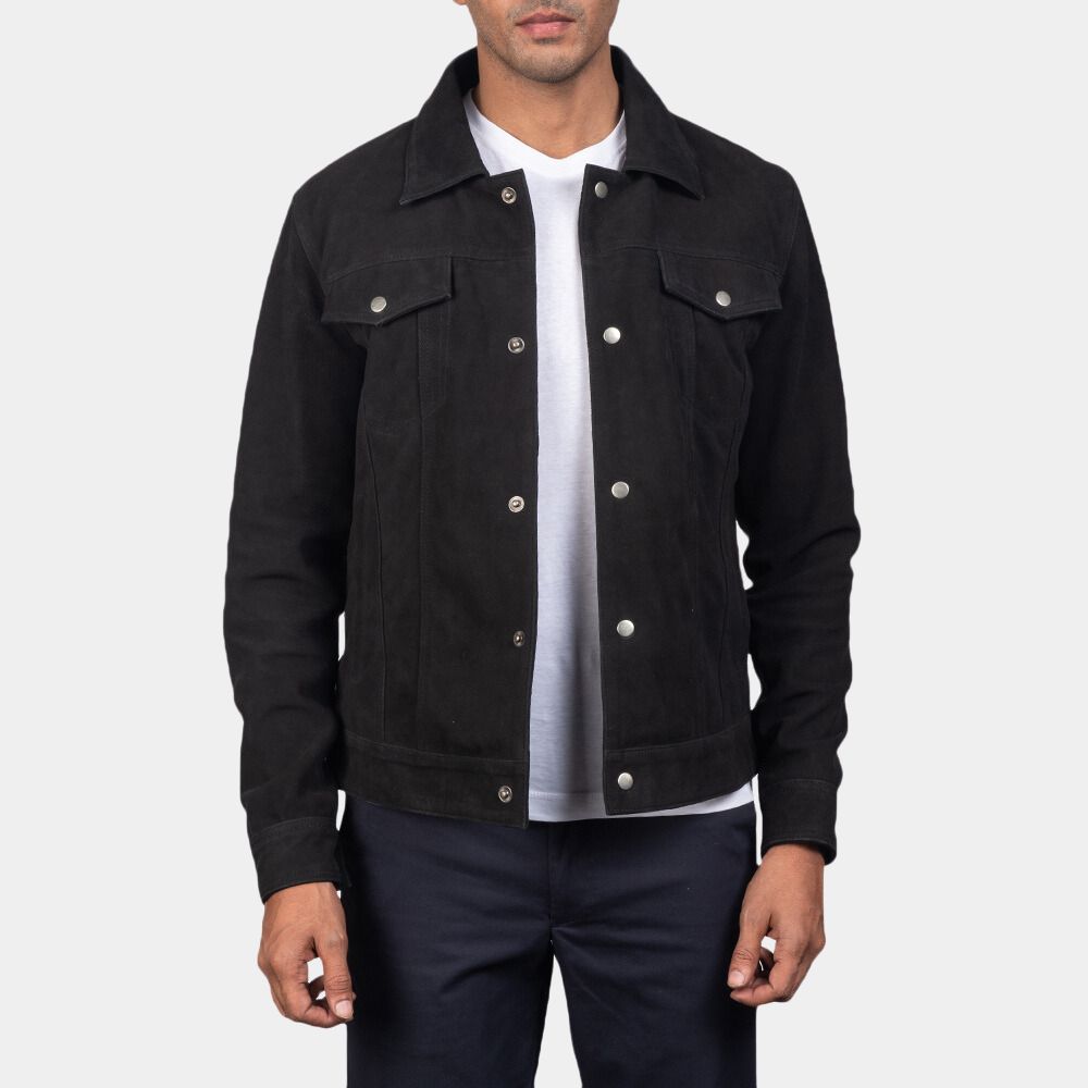 No Country for Old Men Anton Chigurh Trucker Style Black Jacket - Front View