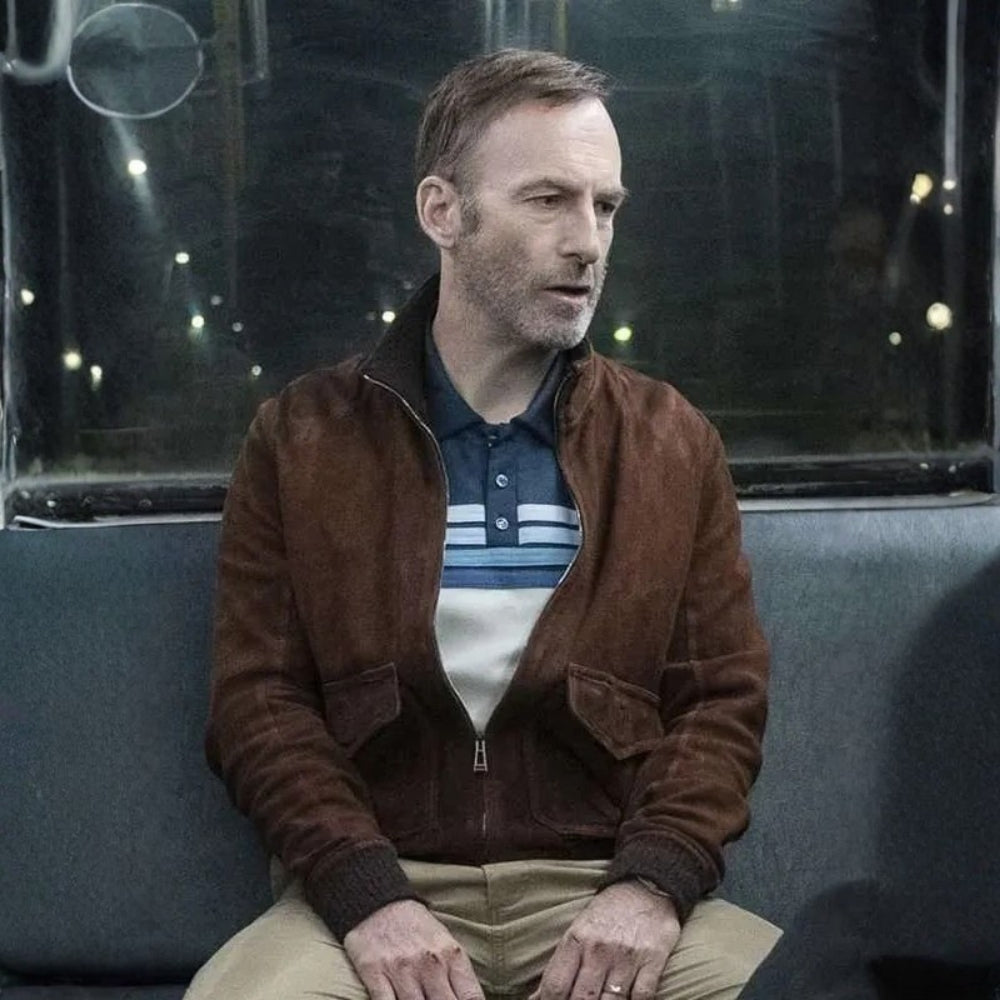 Nobody  Hutch Mansell aka Bob Odenkirk Suede Leather Jacket - Front View