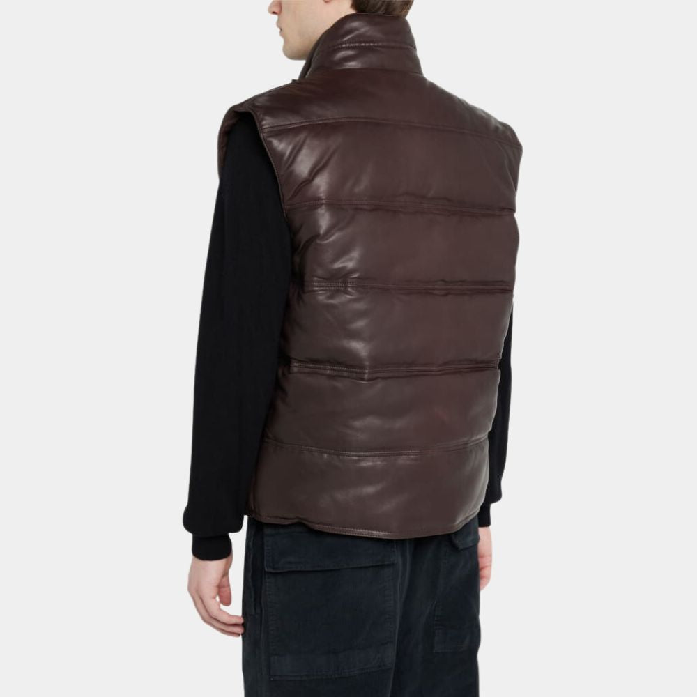 Nolan Brown Real Leather Down Gilet - Back View